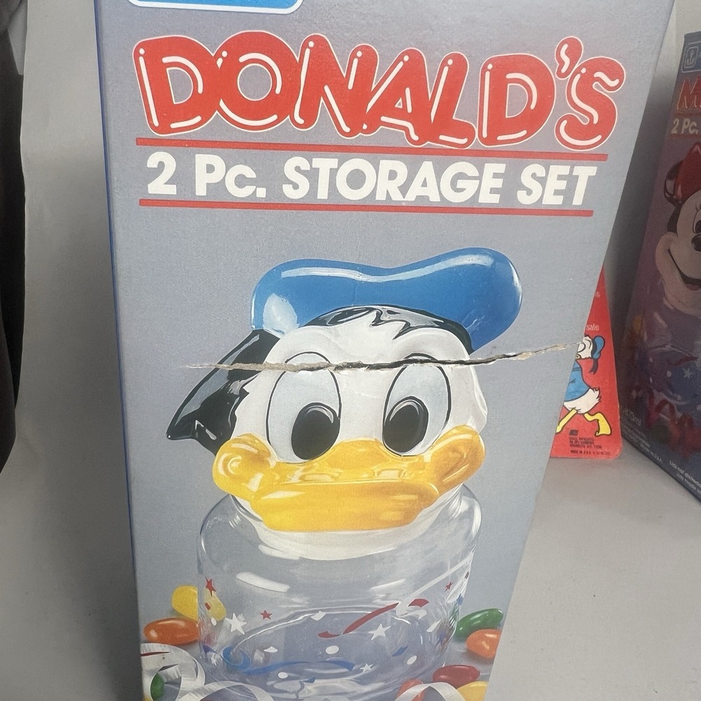 Vintage Disney Donald & Minnie Glass Anchor Hocking Adorable Storable Jar/Straws - Picture 3 of 13